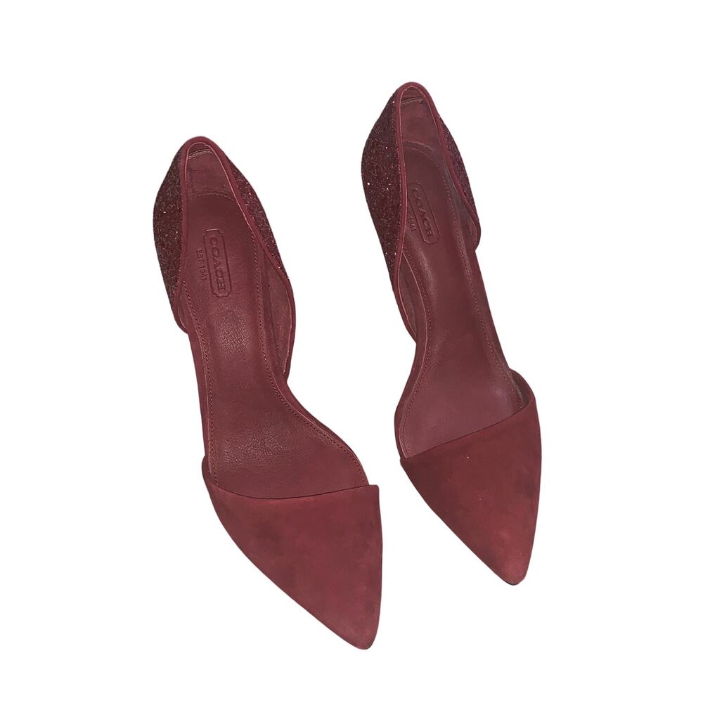 Coach Shoes Red Wine Hollis Suede Glitter Women's Pump Size 9.5